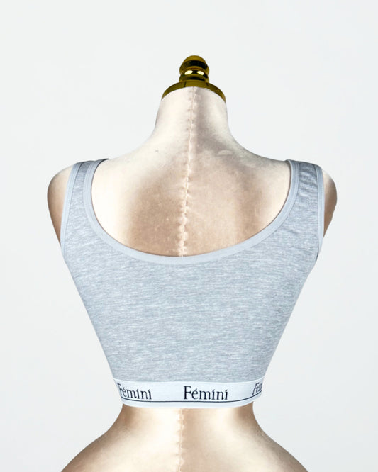 طقم مريح للشغل والجامعة برا مبطنة مع بانتي ثونج بجوانب استك قطن لون رمادي من Fémini