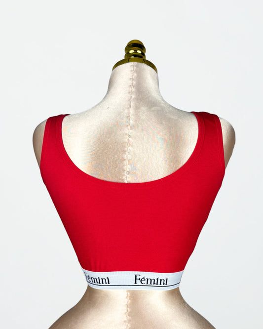 طقم مريح للشغل والجامعة برا مبطنة مع بانتي ثونج بجوانب استك قطن لون أحمر من Fémini