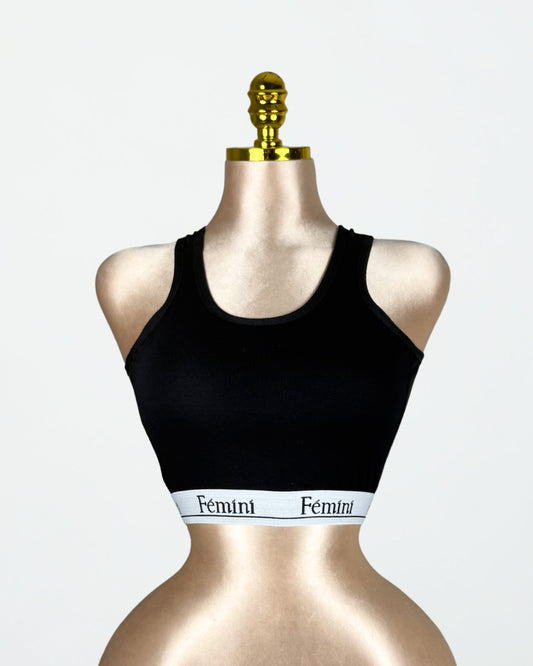 برا رياضية بدون بطانة قطن 100% لون أسود من Fémini