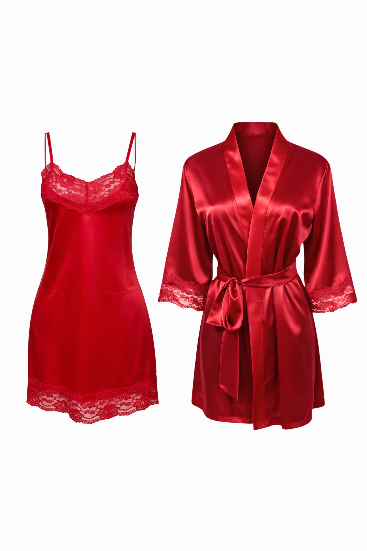 Satin with Lace Nightgown & Robe Set Bundle