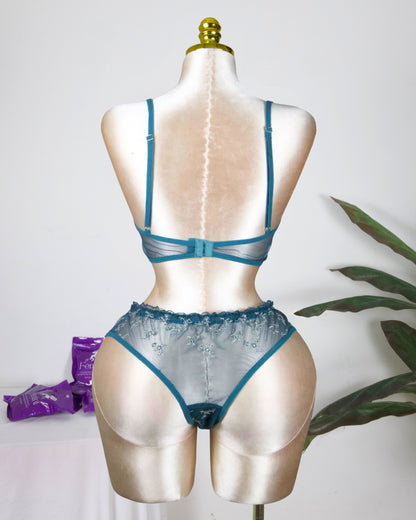 Floral Embroidered Lingerie Set - Olive