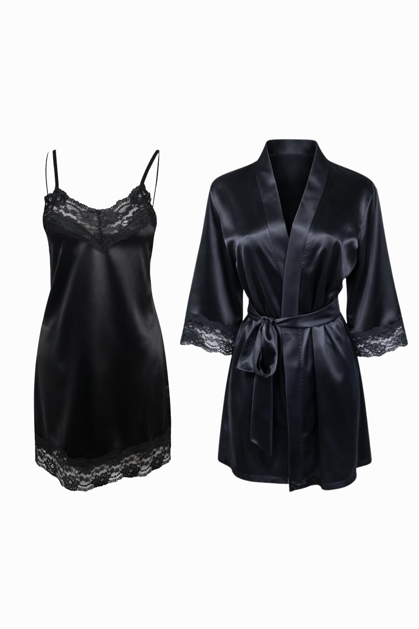 Satin with Lace Nightgown & Robe Set Bundle