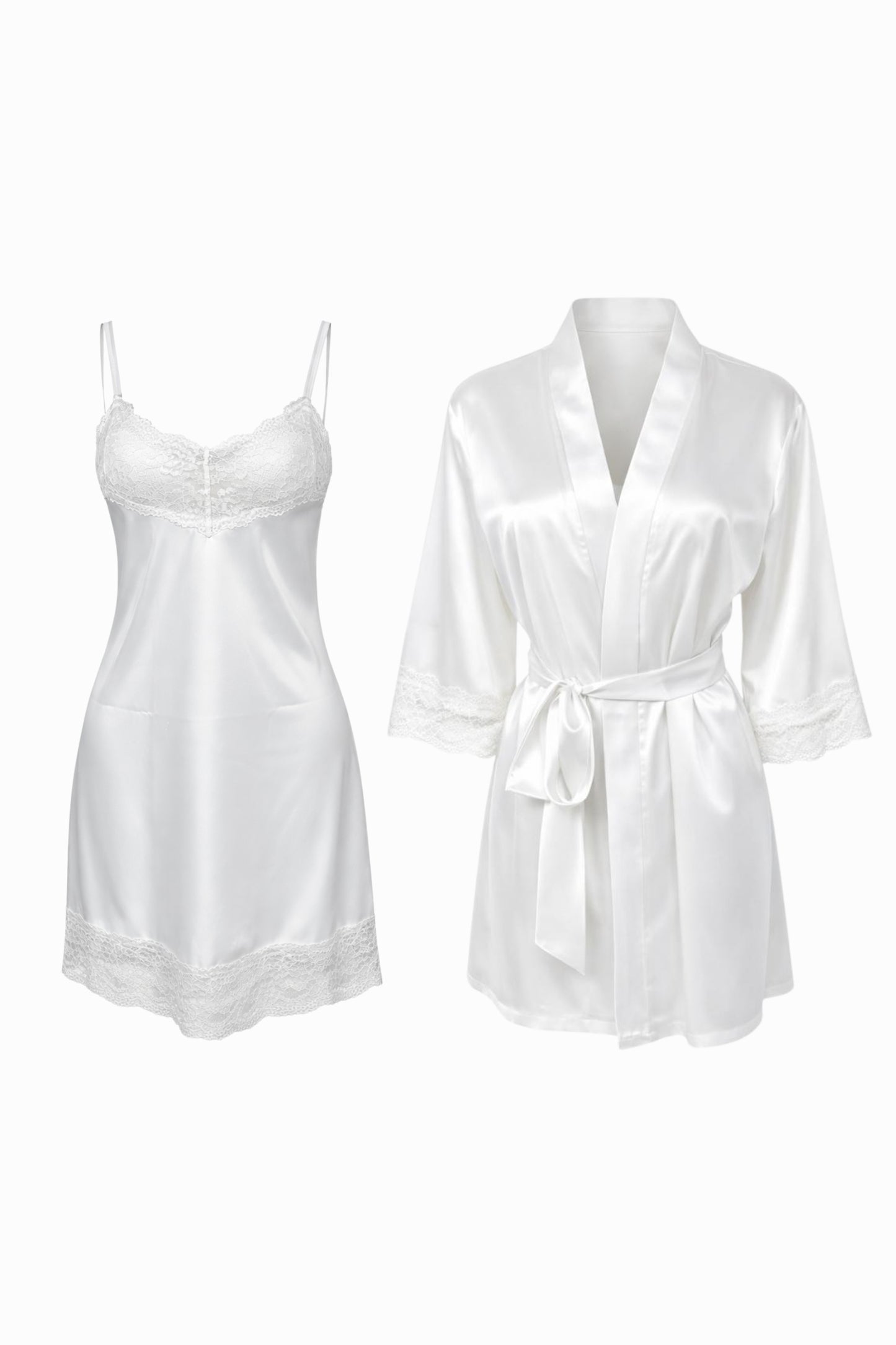 Satin with Lace Nightgown & Robe Set Bundle