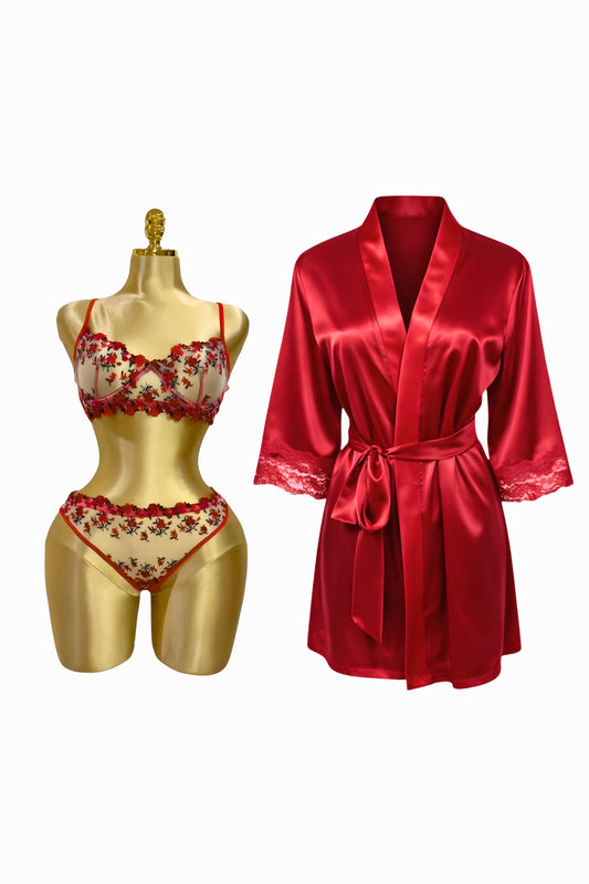 Floral Embroidered Set & Robe Bundle