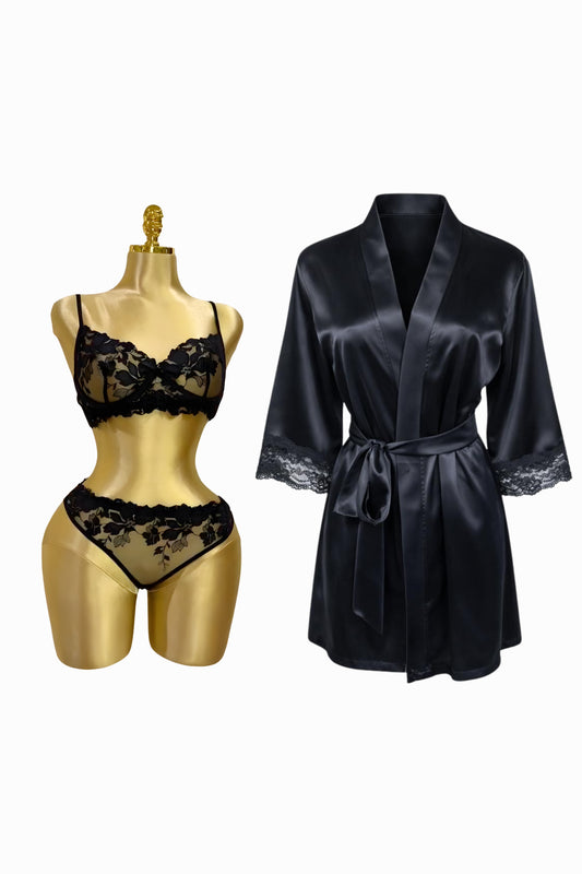 Floral Embroidered Set & Robe Bundle