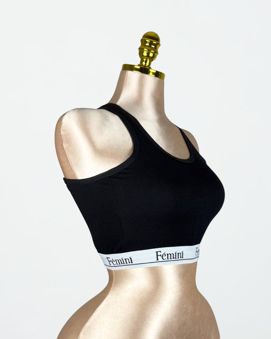 برا رياضية بدون بطانة قطن 100% لون أسود من Fémini