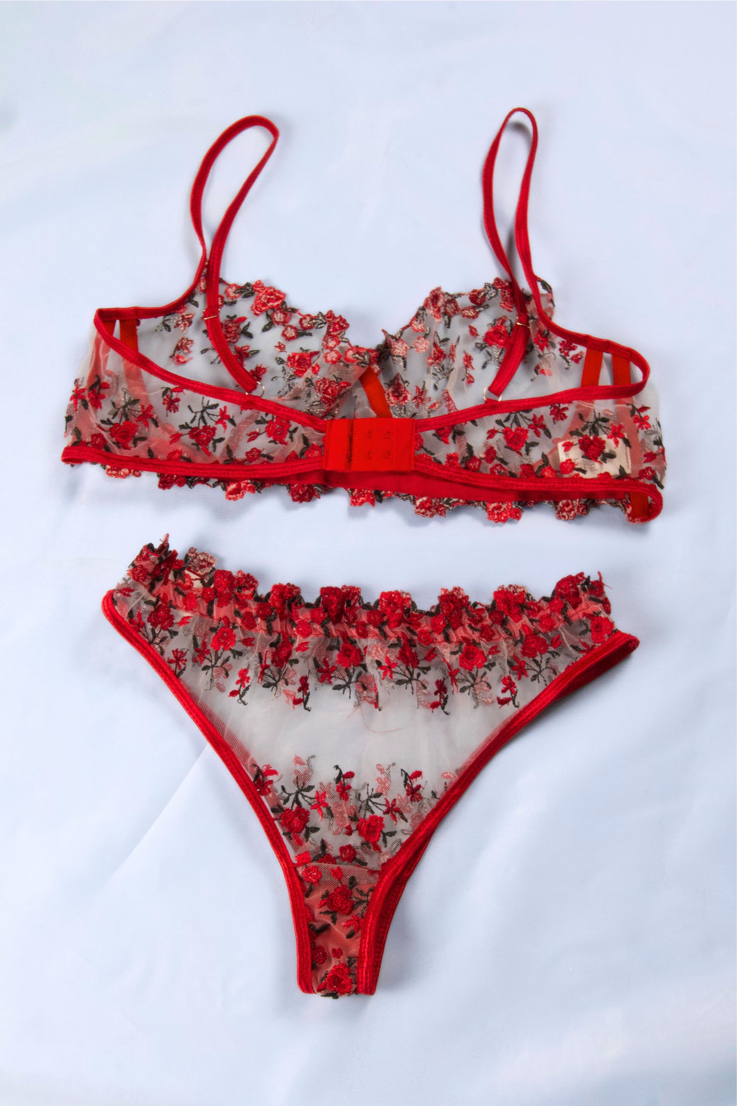 Floral Embroidered Mesh Lingerie Set