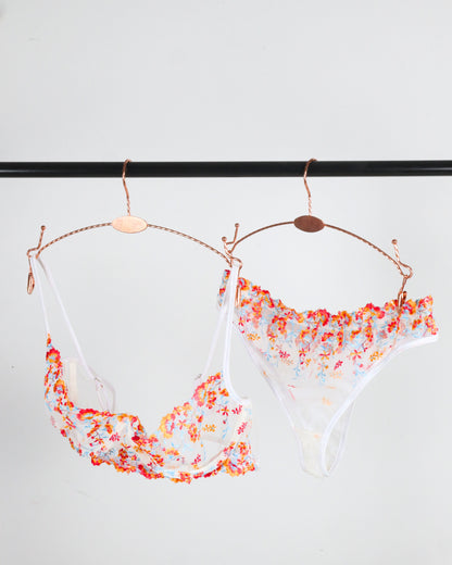 Floral Embroidered Mesh Lingerie Set
