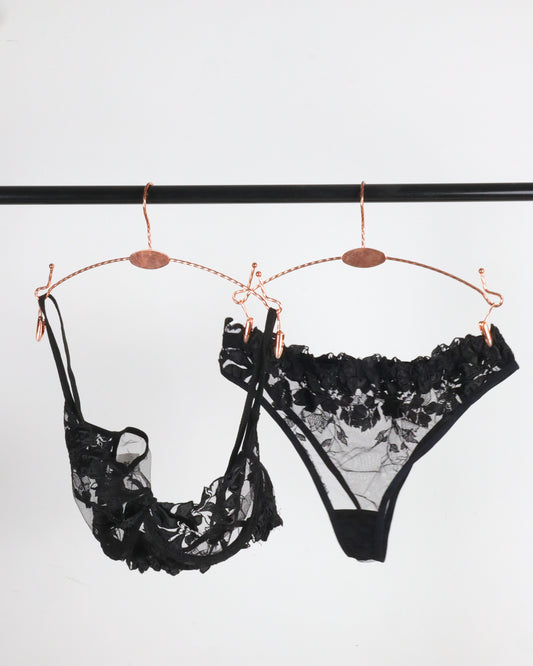 Floral Embroidered Mesh Lingerie Set