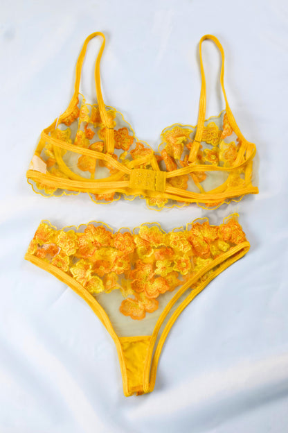 Floral Embroidered Mesh Lingerie Set
