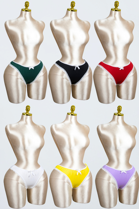 Cotton Lace-Trim Thong Panty (Pack of 6)