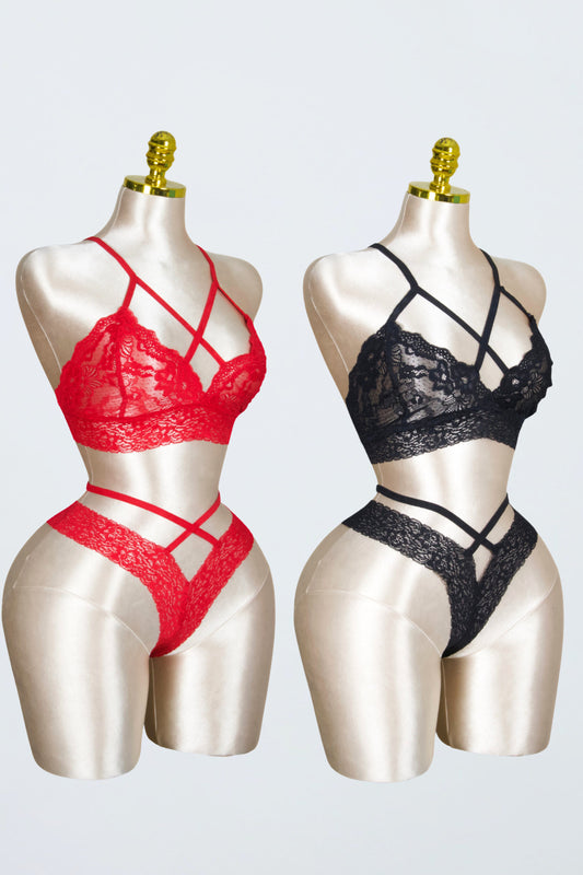 Lace Strappy Bra & Panty Set (Pack of 2)