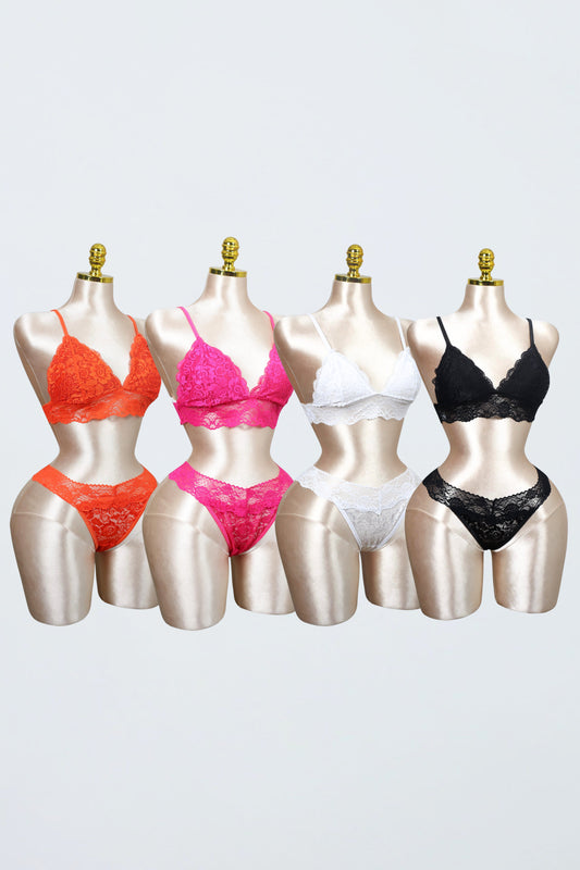 Lace Bralette and Panty Set (Pack of 4)