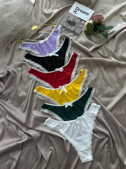 Cotton Lace-Trim Thong Panty