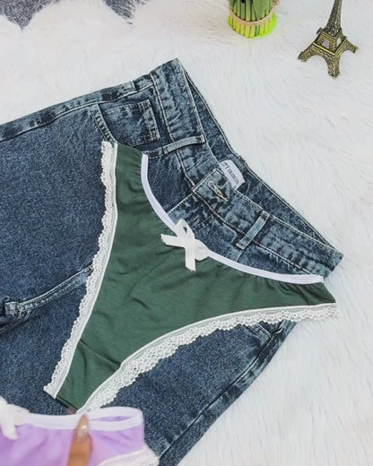 Cotton Lace-Trim Thong Panty