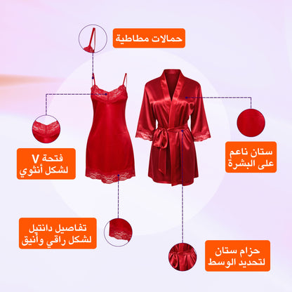 قميص نوم ستان مع روب دانتيل للعروسة صورة إضافية 10